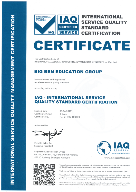 Certified in international quality standards of services to ensure a professional learning experience for students.
